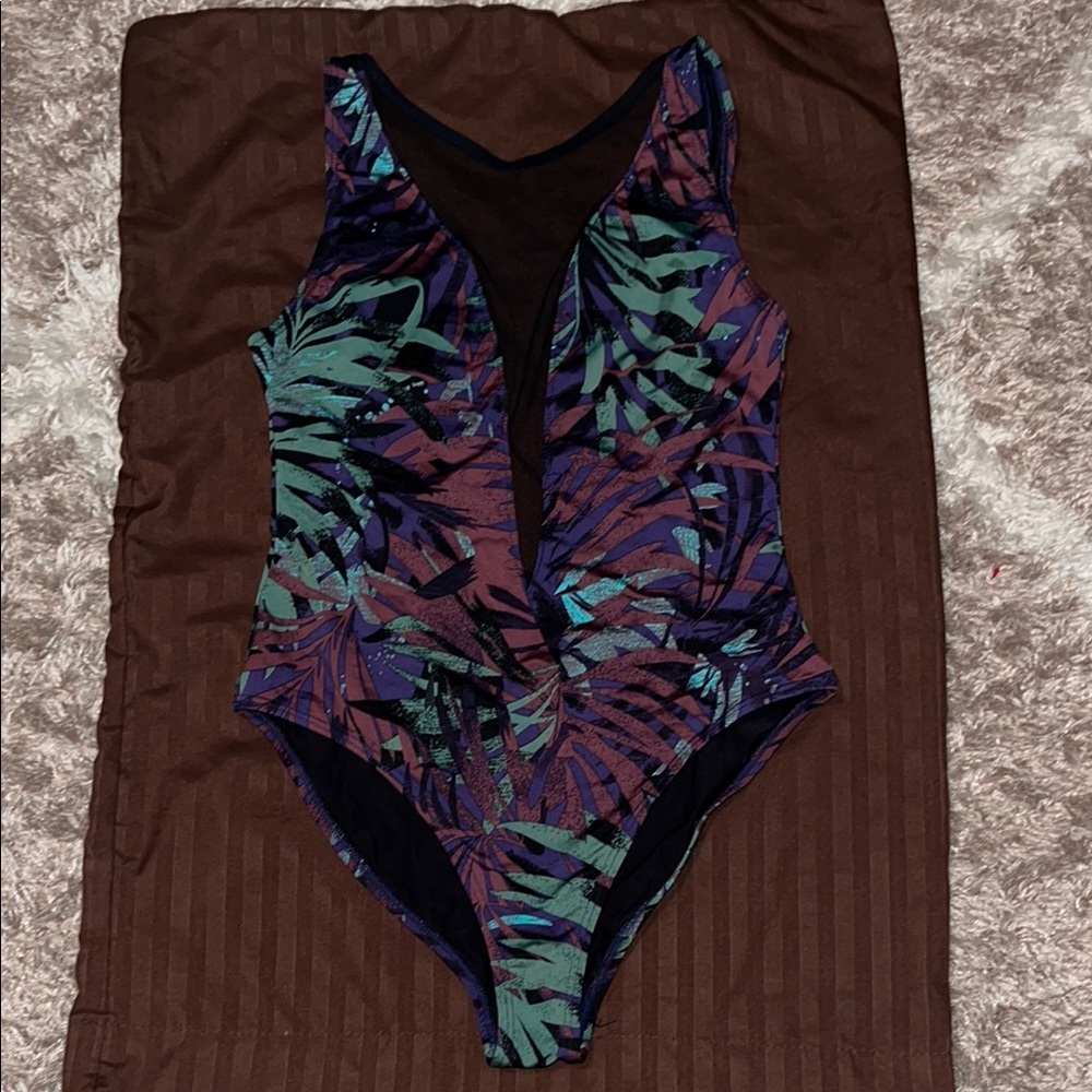Tavik Poppy Palm Leaves Print Backless One Piece Swimsuit